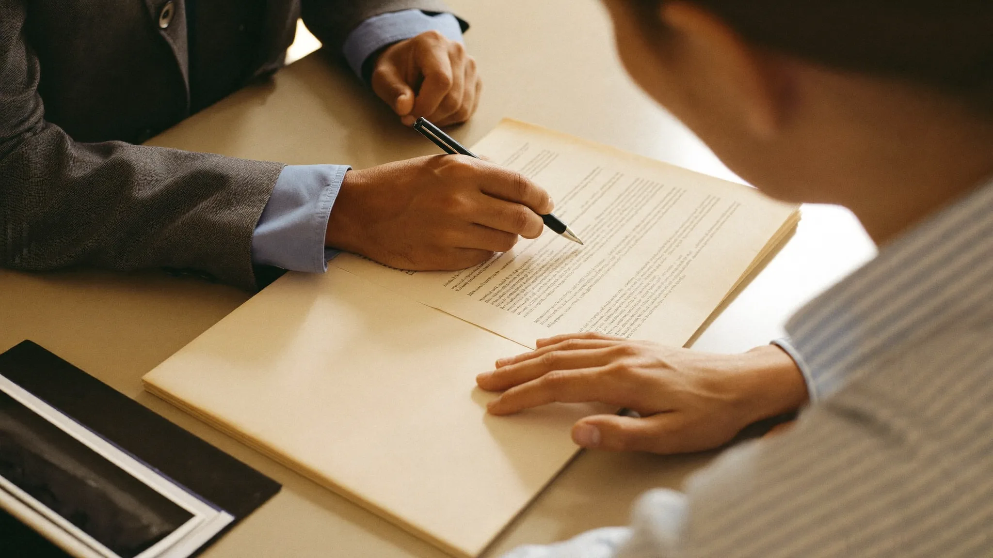 Notary reviewing signing documents with a client